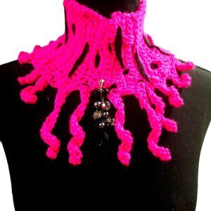 Unique Fashion Crochet Collar, Pink and Black Neck Wrap, Handmade Accessory